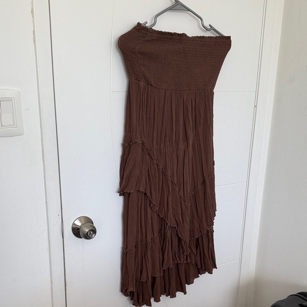 Brown Strapless Layered Dress